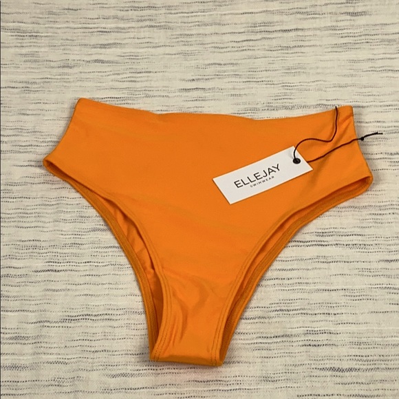 Ellejay Carolyn High Waist Bikini Bottom in Orange - Picture 2 of 4